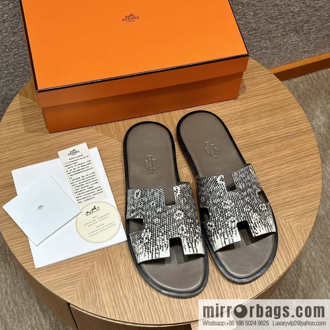 Hermès 182 Men's slippers Lizard primary color /Himalaya🦎