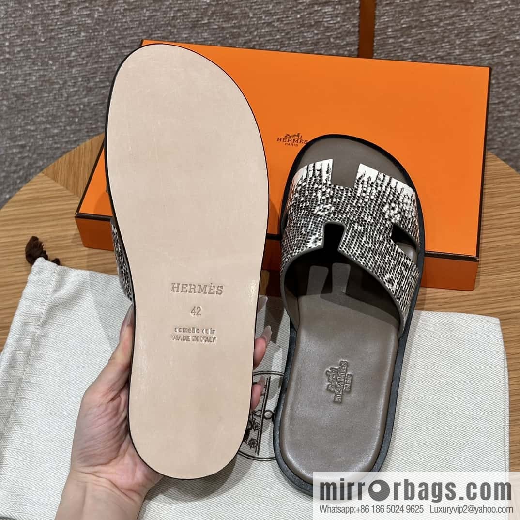 Hermès 182 Men's slippers Lizard primary color /Himalaya🦎