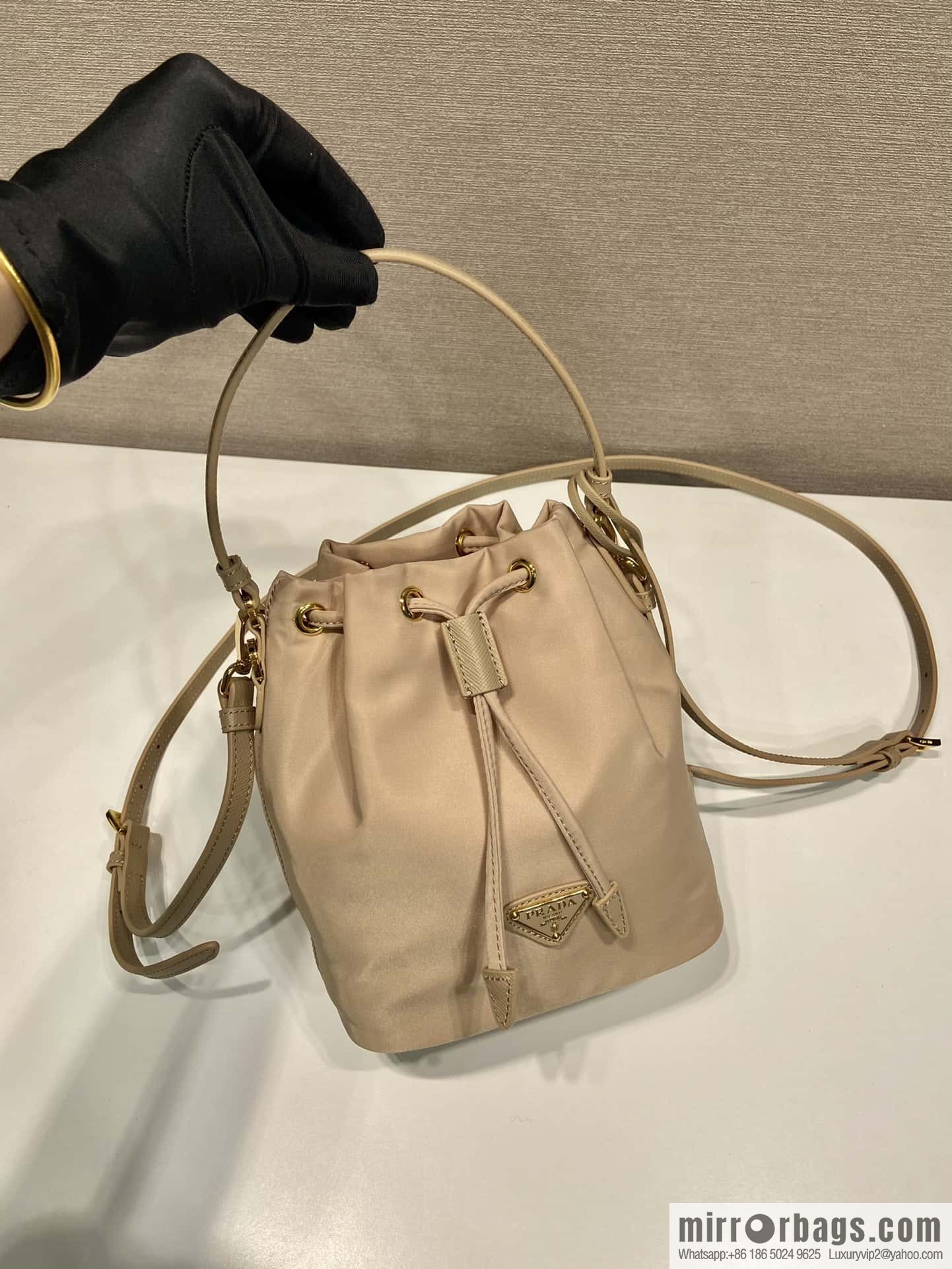 PRADA 🎉 new bucket bag 🎉 1BE067 upgraded version, milk tea color