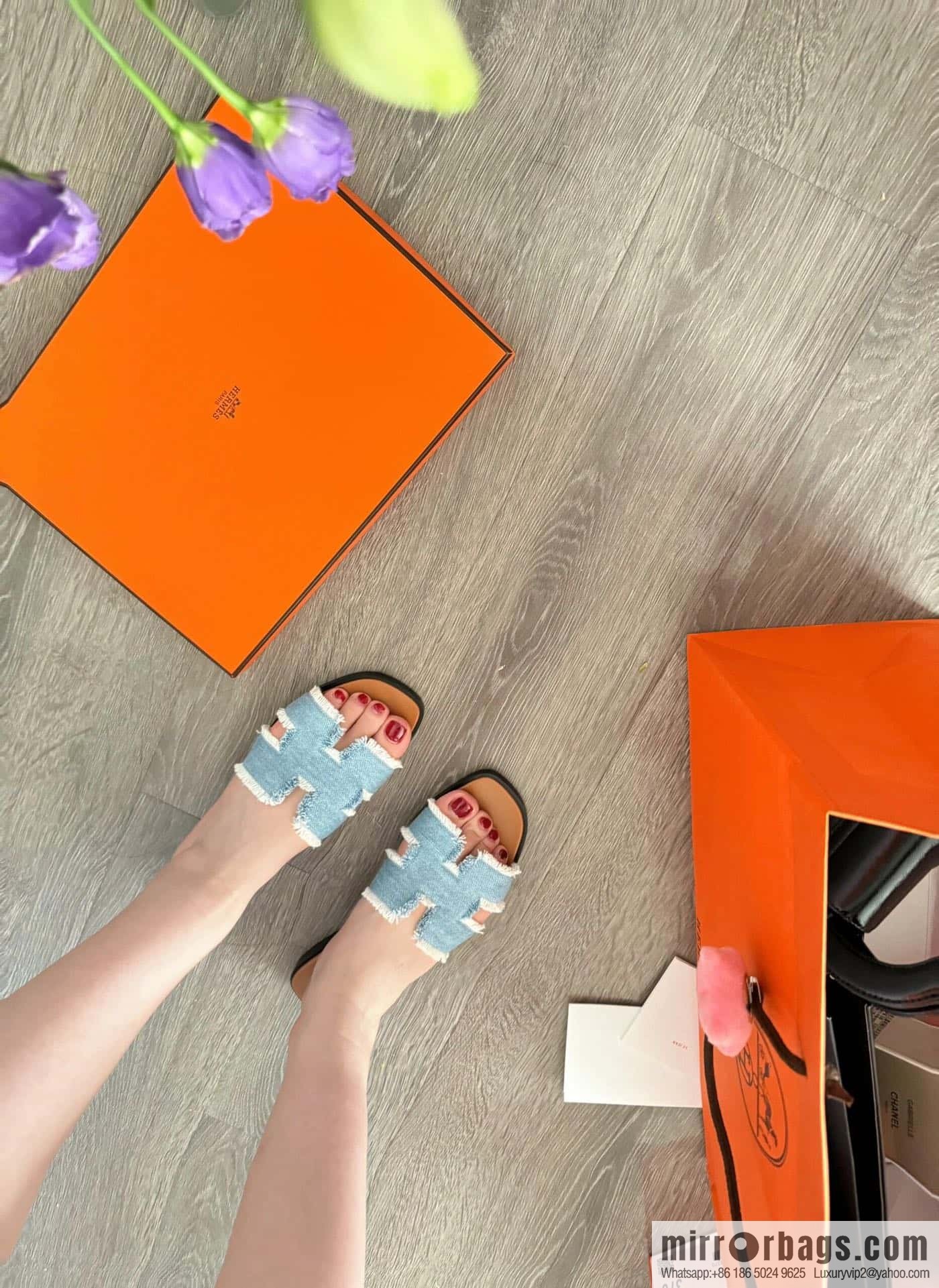 The latest denim tassel slippers from Hermès