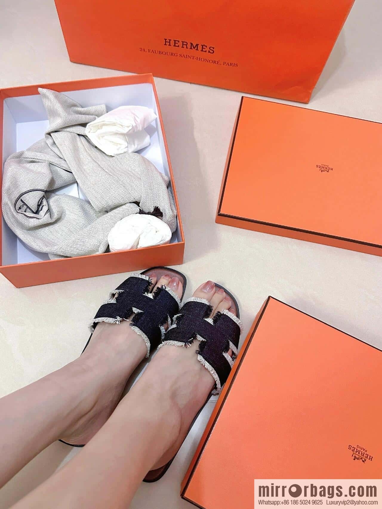The latest denim tassel slippers from Hermès