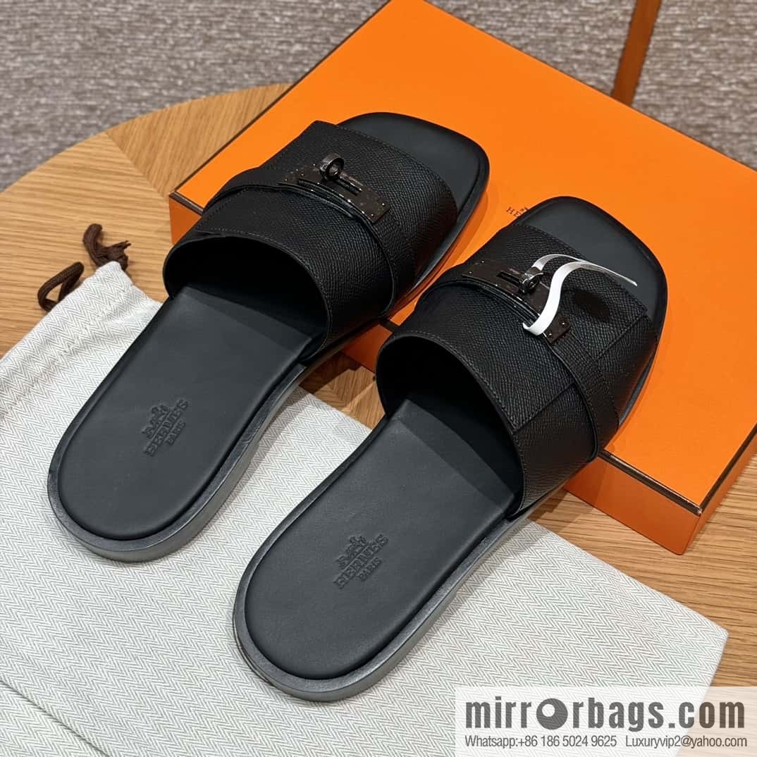 Hermès 183 GABRIEL men's sandals, black/ck89/Black palm print/Epsom