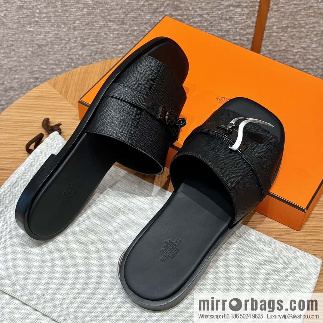 Hermès 183 GABRIEL men's sandals, black/ck89/Black palm print/Epsom