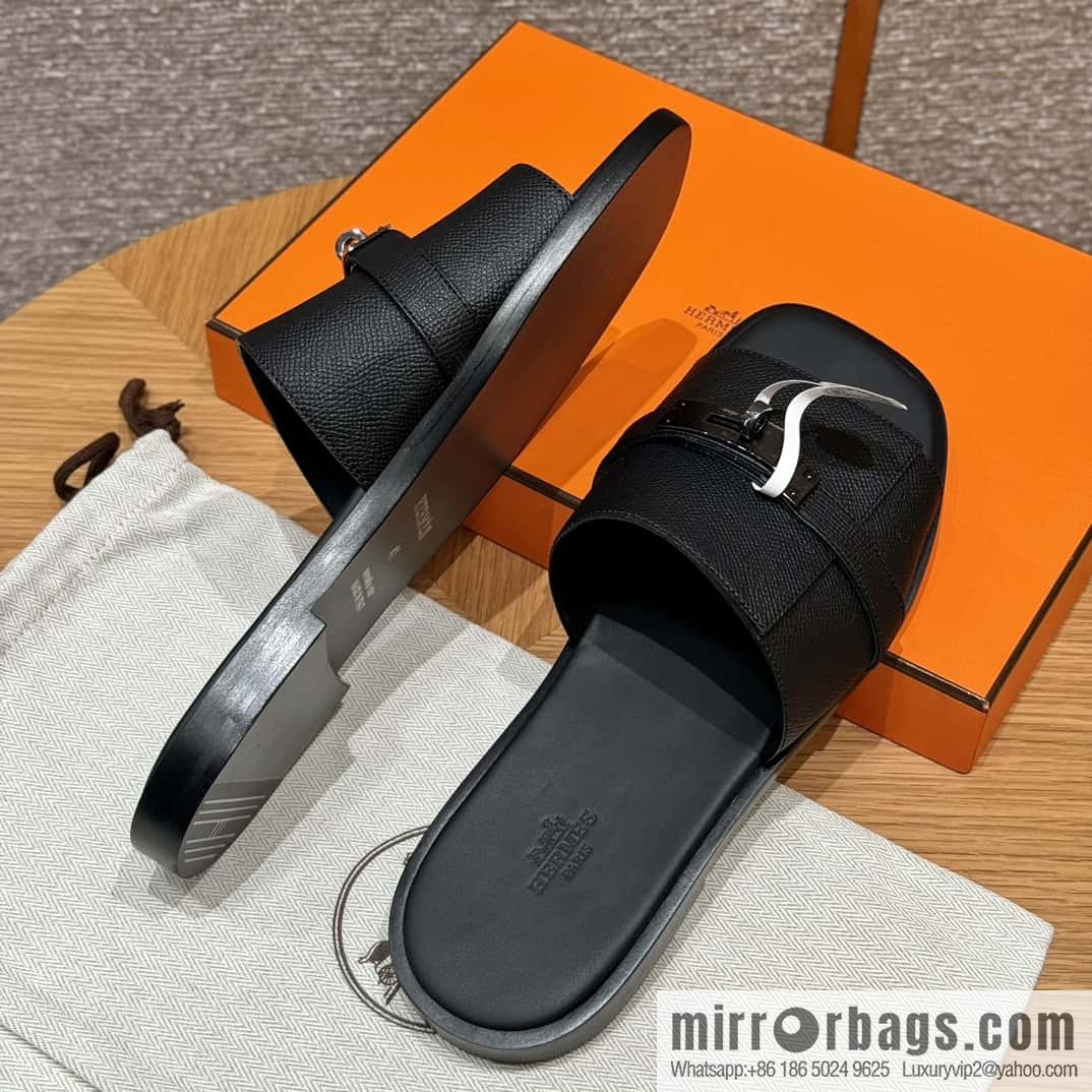 Hermès 183 GABRIEL men's sandals, black/ck89/Black palm print/Epsom