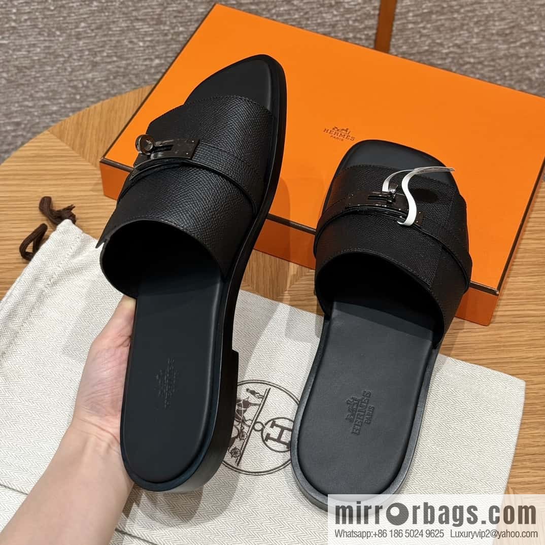 Hermès 183 GABRIEL men's sandals, black/ck89/Black palm print/Epsom