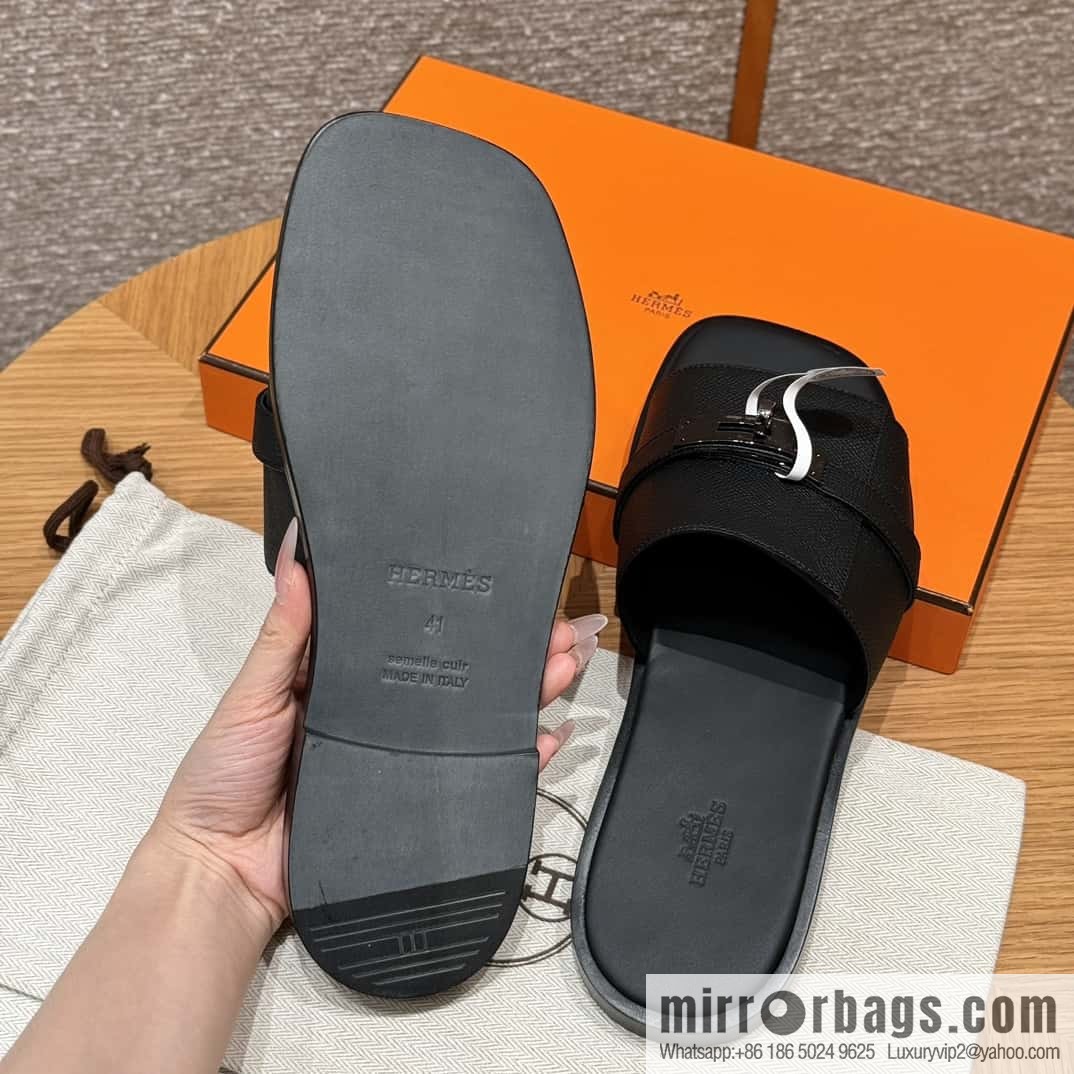 Hermès 183 GABRIEL men's sandals, black/ck89/Black palm print/Epsom