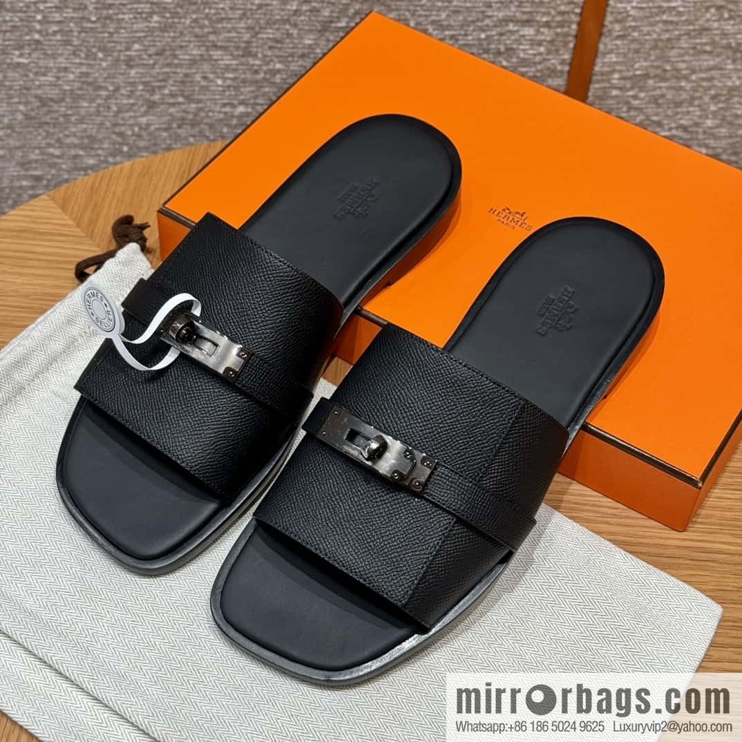 Hermès 183 GABRIEL men's sandals, black/ck89/Black palm print/Epsom