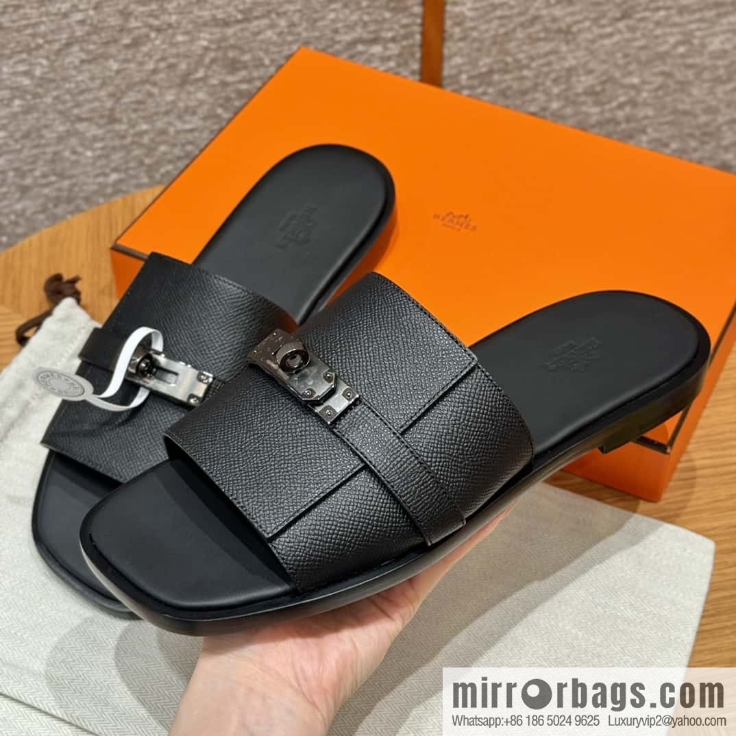 Hermès 183 GABRIEL men's sandals, black/ck89/Black palm print/Epsom
