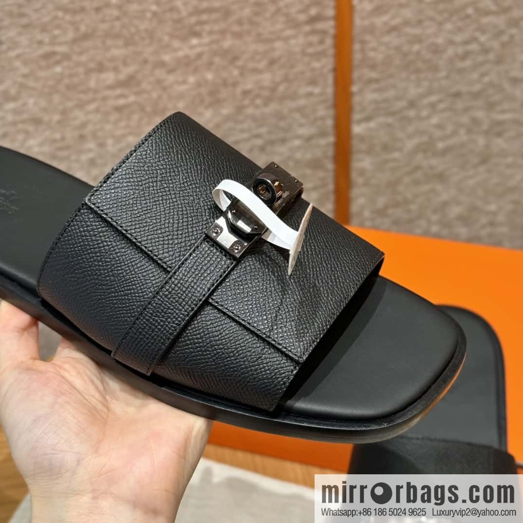 Hermès 183 GABRIEL men's sandals, black/ck89/Black palm print/Epsom