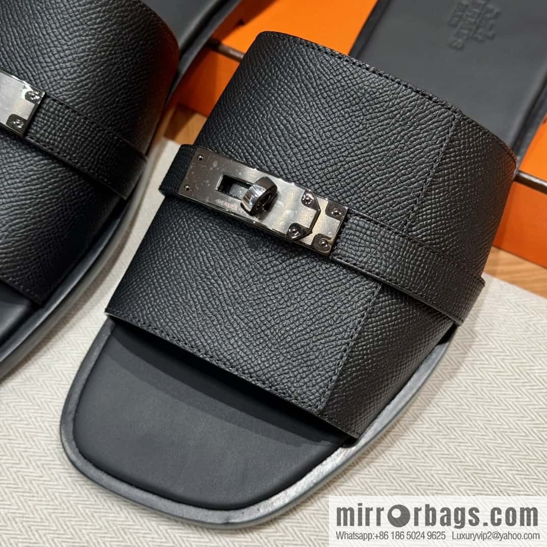 Hermès 183 GABRIEL men's sandals, black/ck89/Black palm print/Epsom