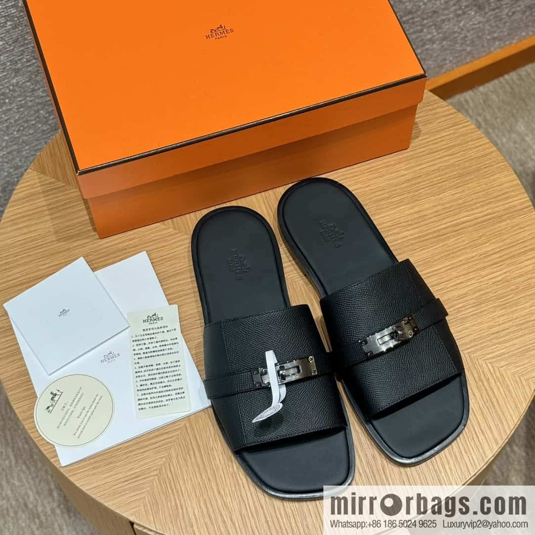 Hermès 183 GABRIEL men's sandals, black/ck89/Black palm print/Epsom