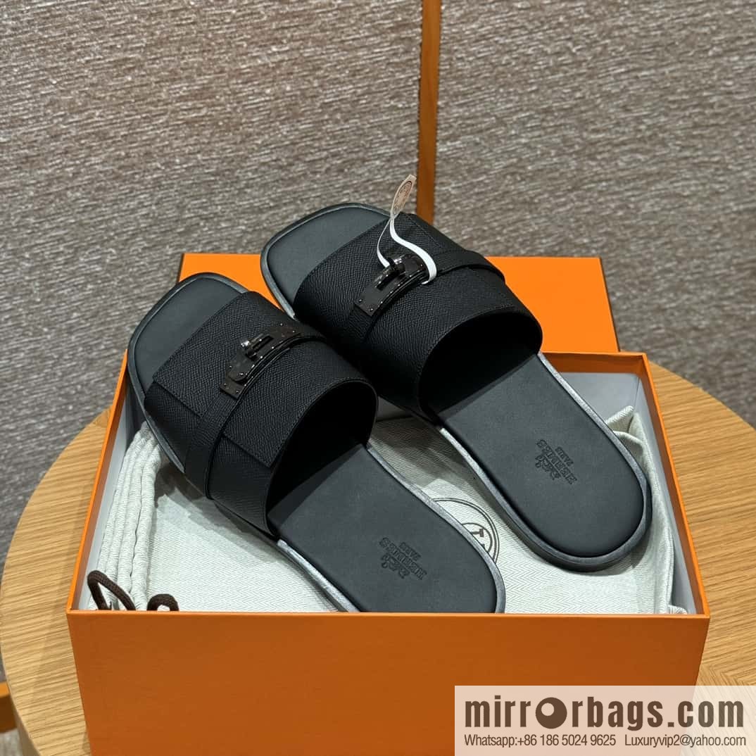 Hermès 183 GABRIEL men's sandals, black/ck89/Black palm print/Epsom