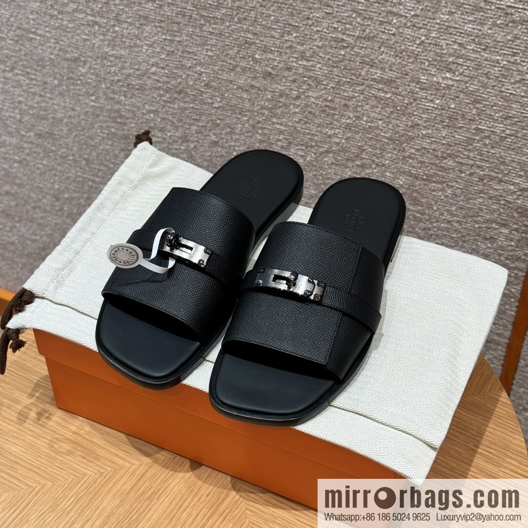 Hermès 183 GABRIEL men's sandals, black/ck89/Black palm print/Epsom