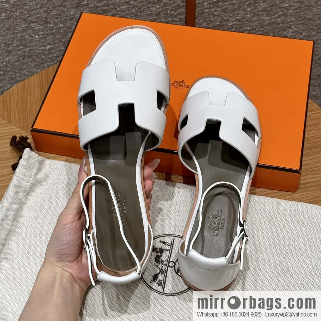 Hermès 196 Santorini Sandals 50 Plain Weave/Swift White/01/Blanc