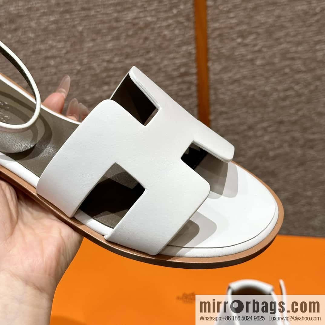 Hermès 196 Santorini Sandals 50 Plain Weave/Swift White/01/Blanc