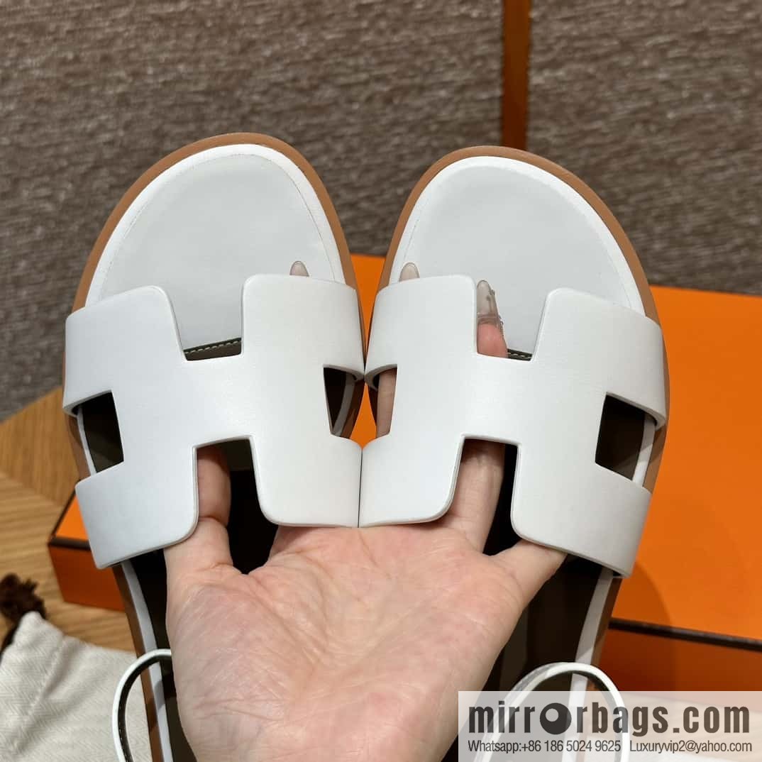 Hermès 196 Santorini Sandals 50 Plain Weave/Swift White/01/Blanc