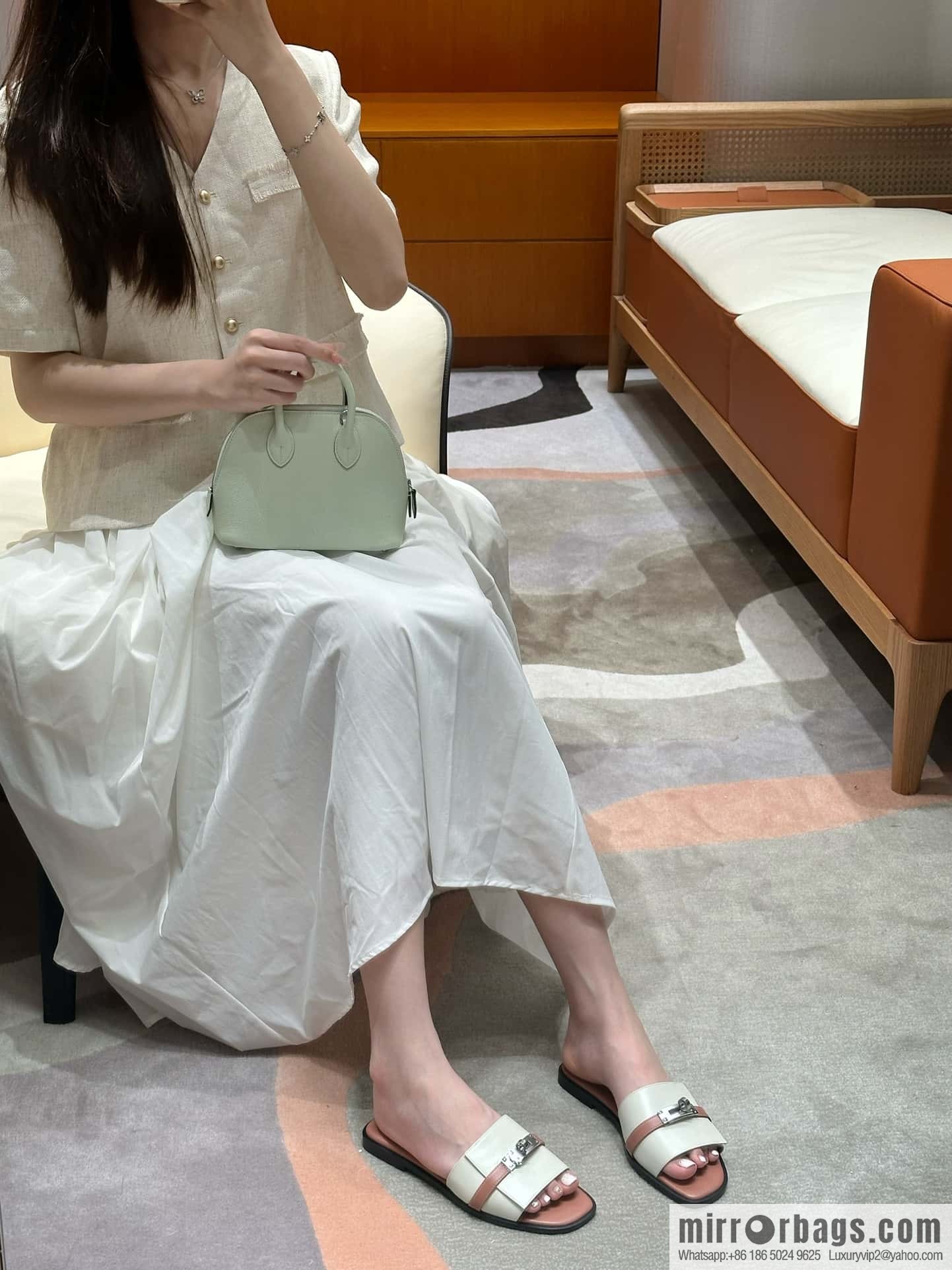 Hermès 183Kelly tow sandals Gigi plain weave/Swift milkshake white/ck10/Craie/Nude pink