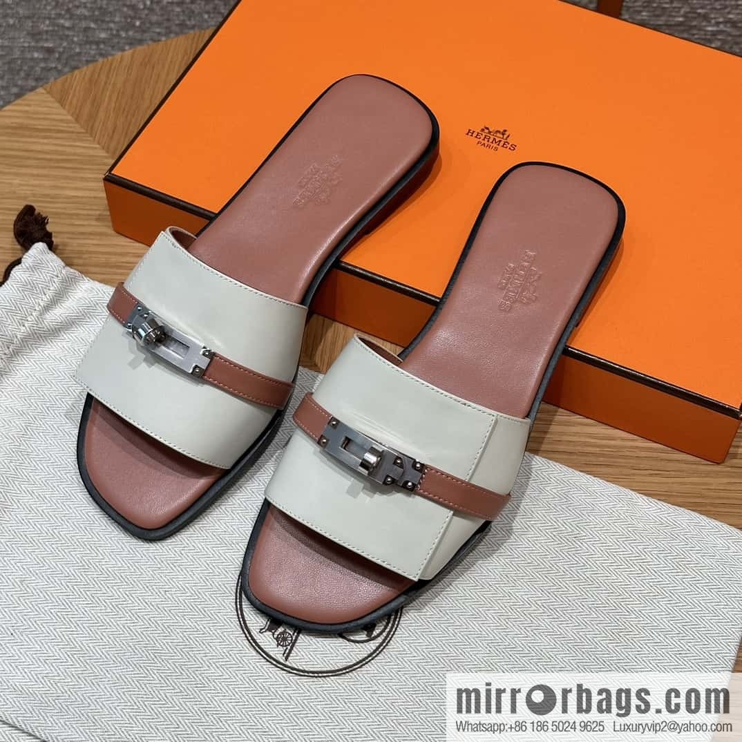 Hermès 183Kelly tow sandals Gigi plain weave/Swift milkshake white/ck10/Craie/Nude pink