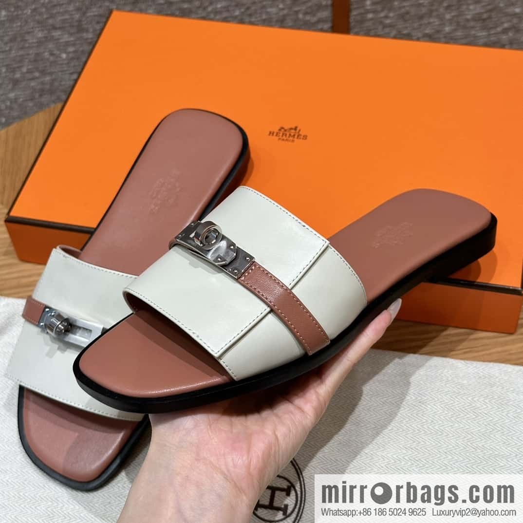 Hermès 183Kelly tow sandals Gigi plain weave/Swift milkshake white/ck10/Craie/Nude pink