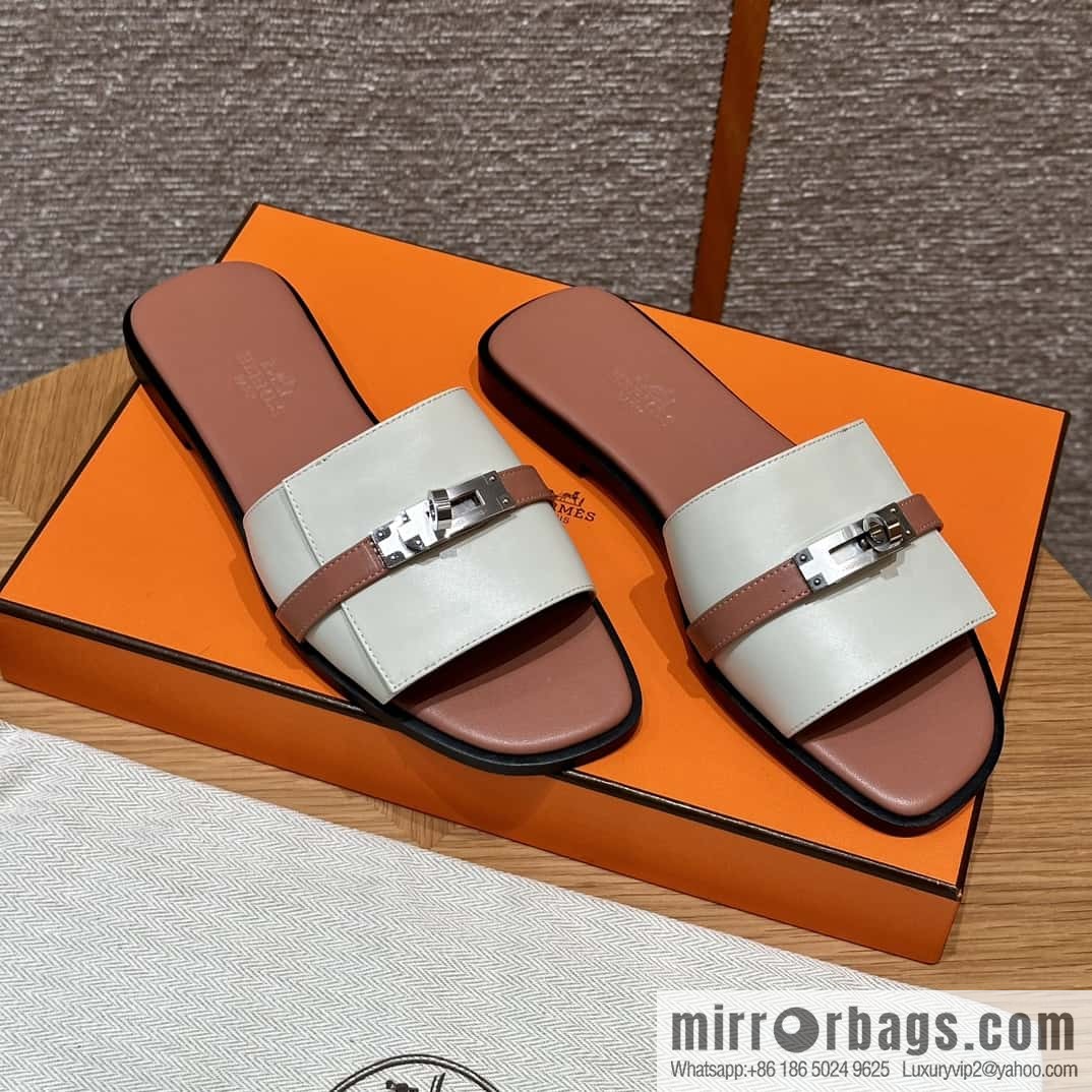 Hermès 183Kelly tow sandals Gigi plain weave/Swift milkshake white/ck10/Craie/Nude pink