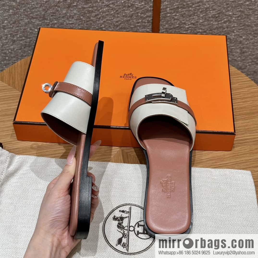Hermès 183Kelly tow sandals Gigi plain weave/Swift milkshake white/ck10/Craie/Nude pink