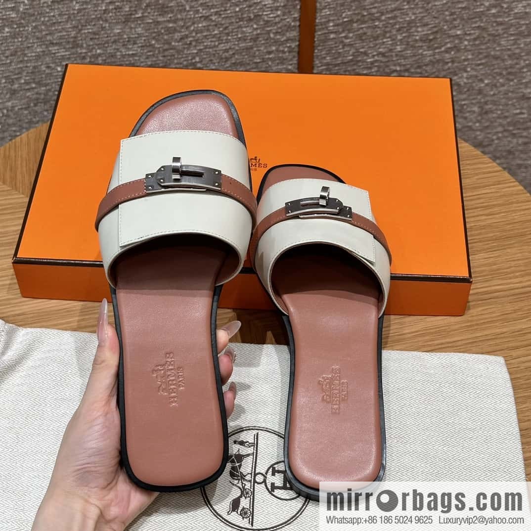 Hermès 183Kelly tow sandals Gigi plain weave/Swift milkshake white/ck10/Craie/Nude pink