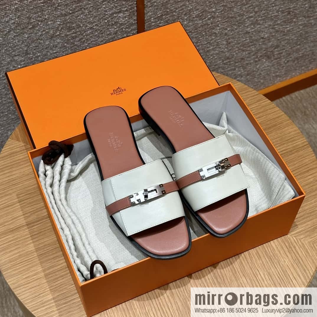 Hermès 183Kelly tow sandals Gigi plain weave/Swift milkshake white/ck10/Craie/Nude pink
