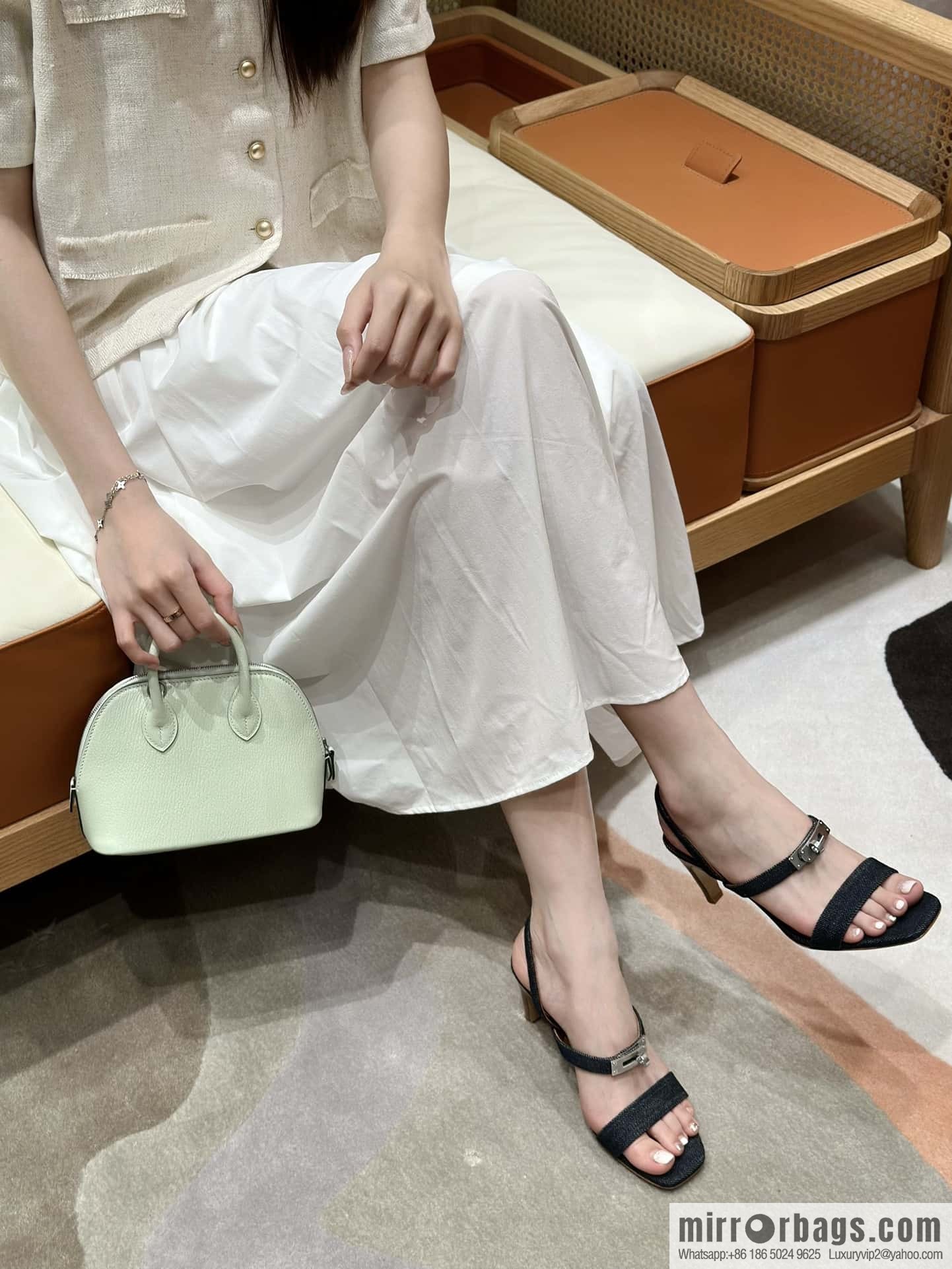 Hermès 160 Glamour Sandals 75 calfskin/calfskin, dark denim/Dark denim