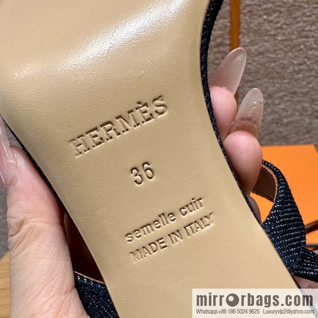 Hermès 160 Glamour Sandals 75 calfskin/calfskin, dark denim/Dark denim