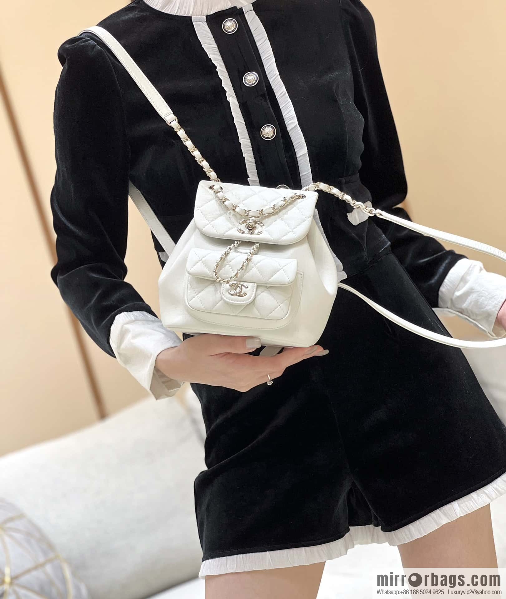 CHANEL classic ten thousand years duma small backpack AS2908 white