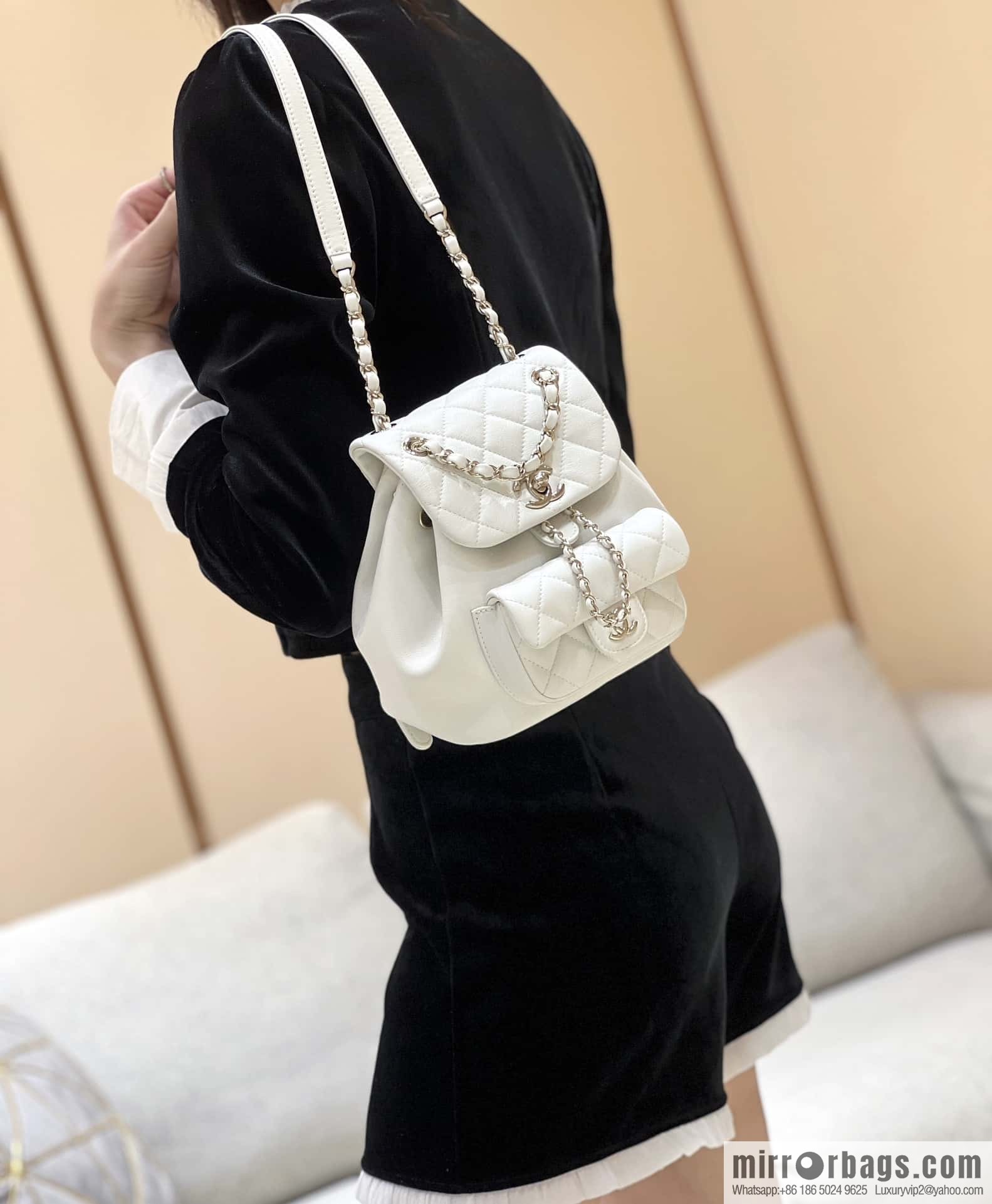 CHANEL classic ten thousand years duma small backpack AS2908 white