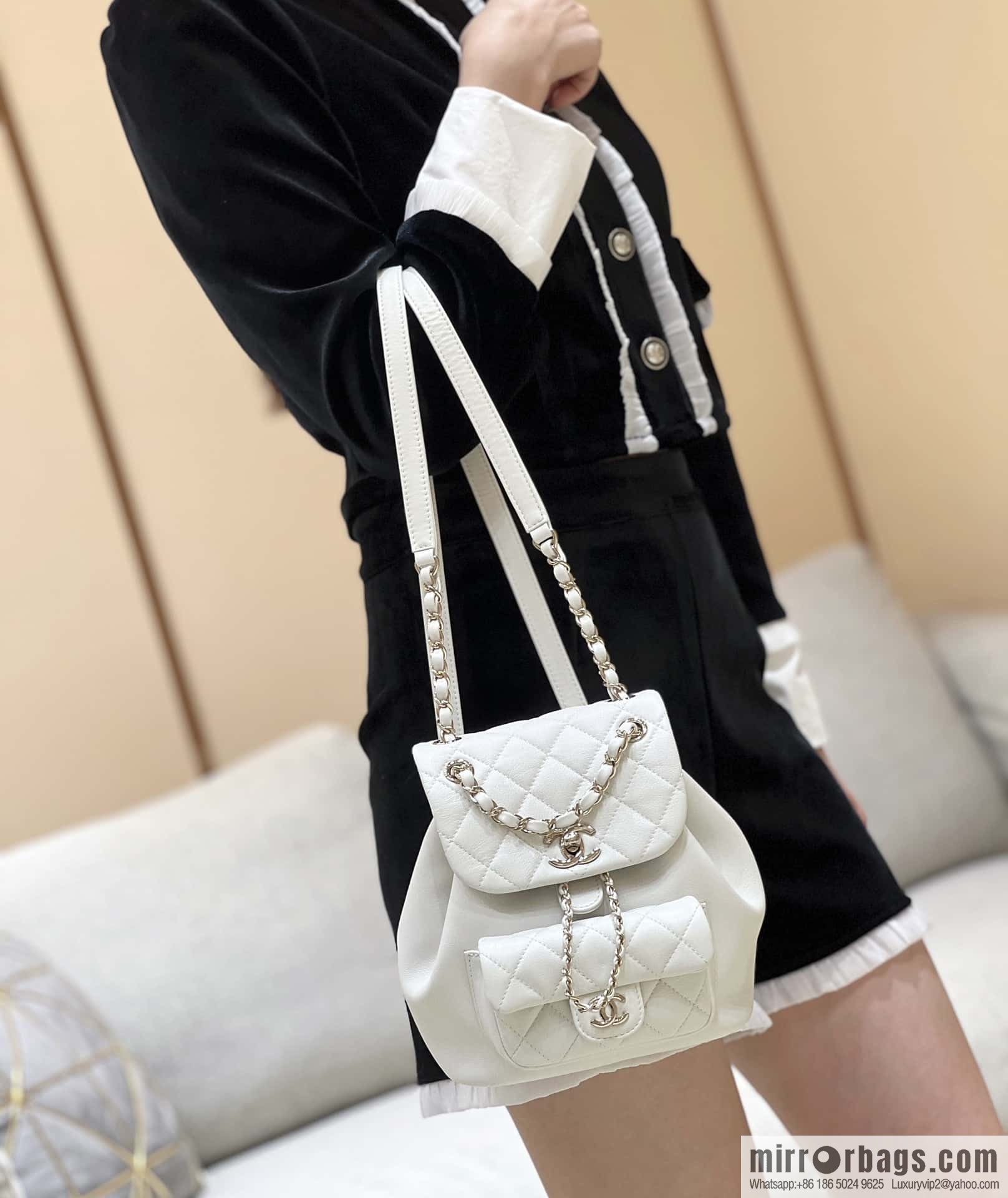 CHANEL classic ten thousand years duma small backpack AS2908 white
