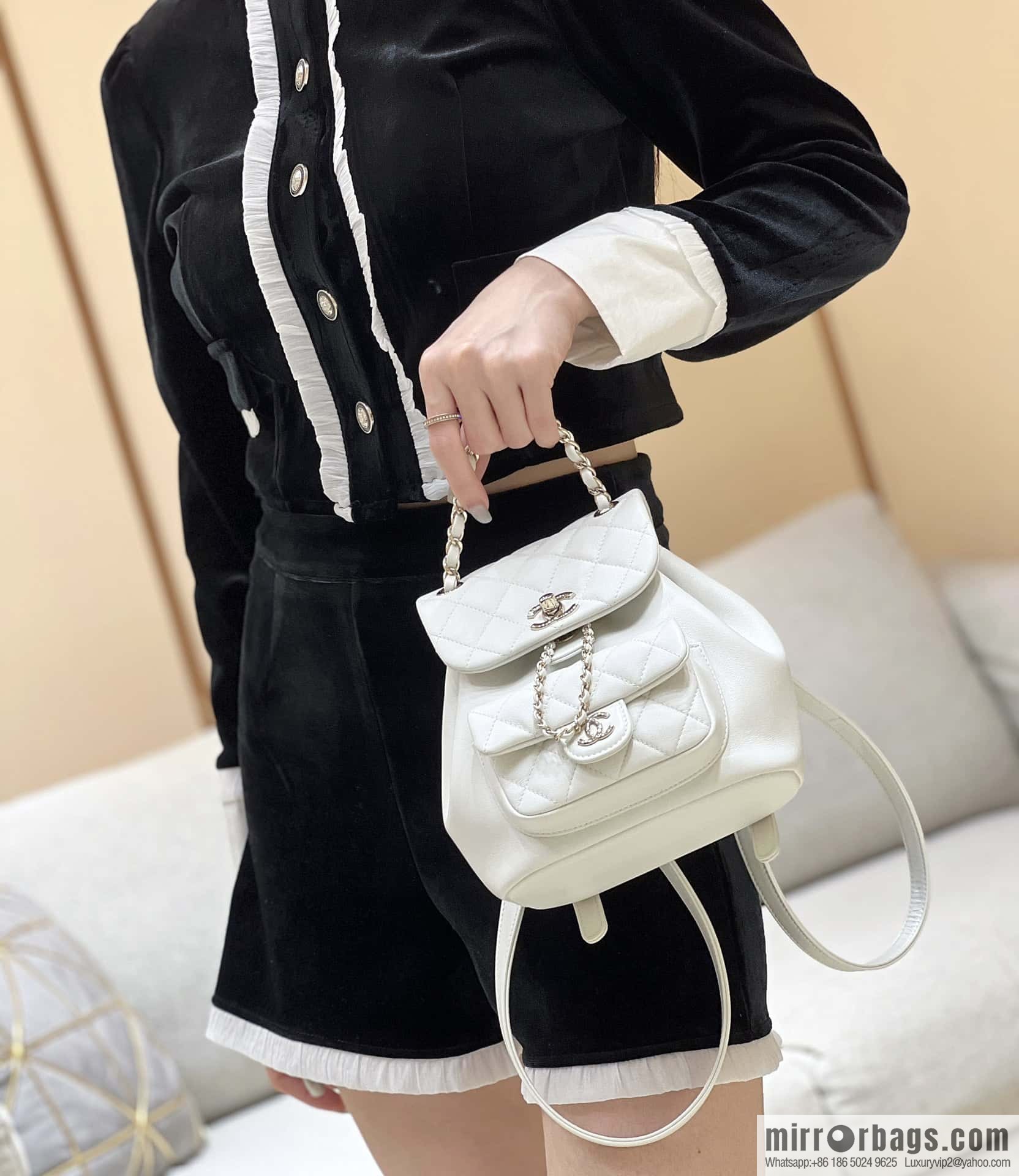 CHANEL classic ten thousand years duma small backpack AS2908 white