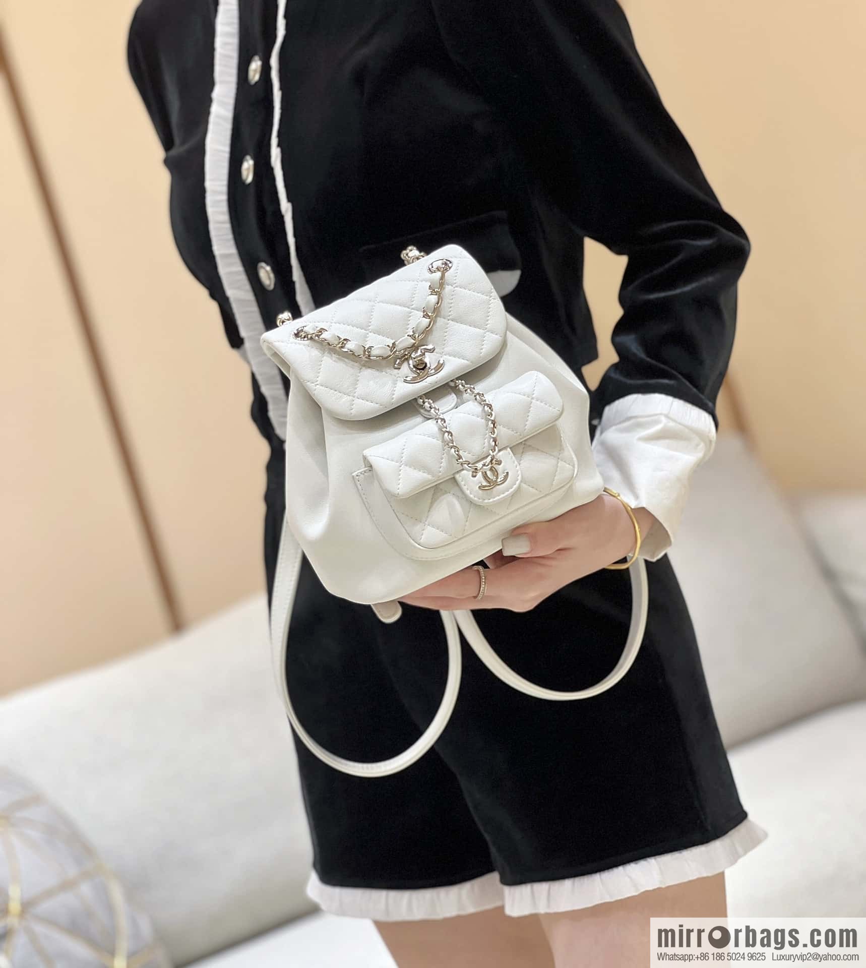 CHANEL classic ten thousand years duma small backpack AS2908 white