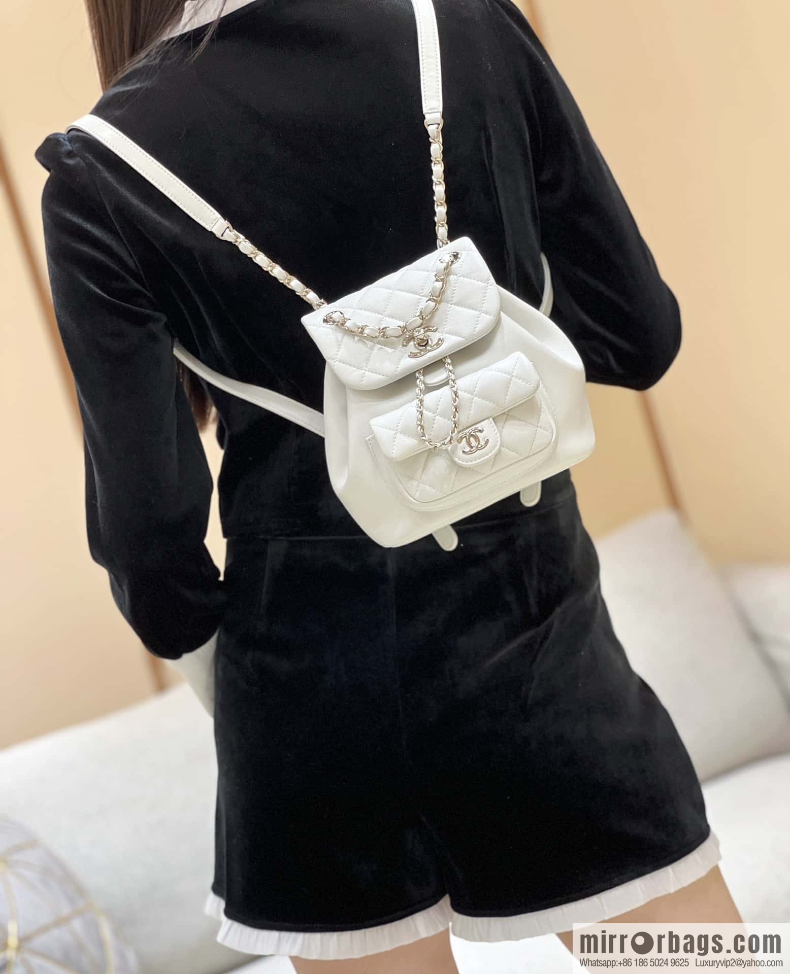 CHANEL classic ten thousand years duma small backpack AS2908 white