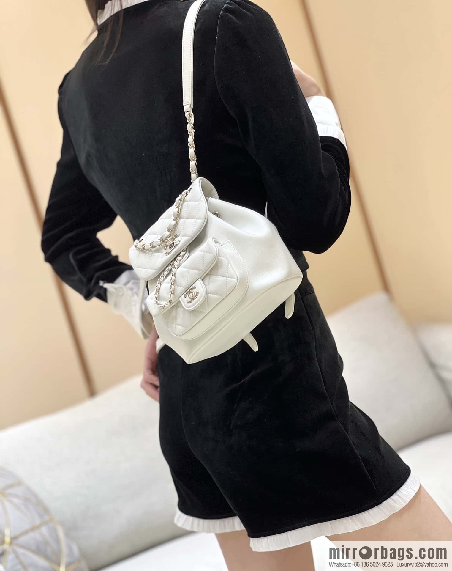 CHANEL classic ten thousand years duma small backpack AS2908 white