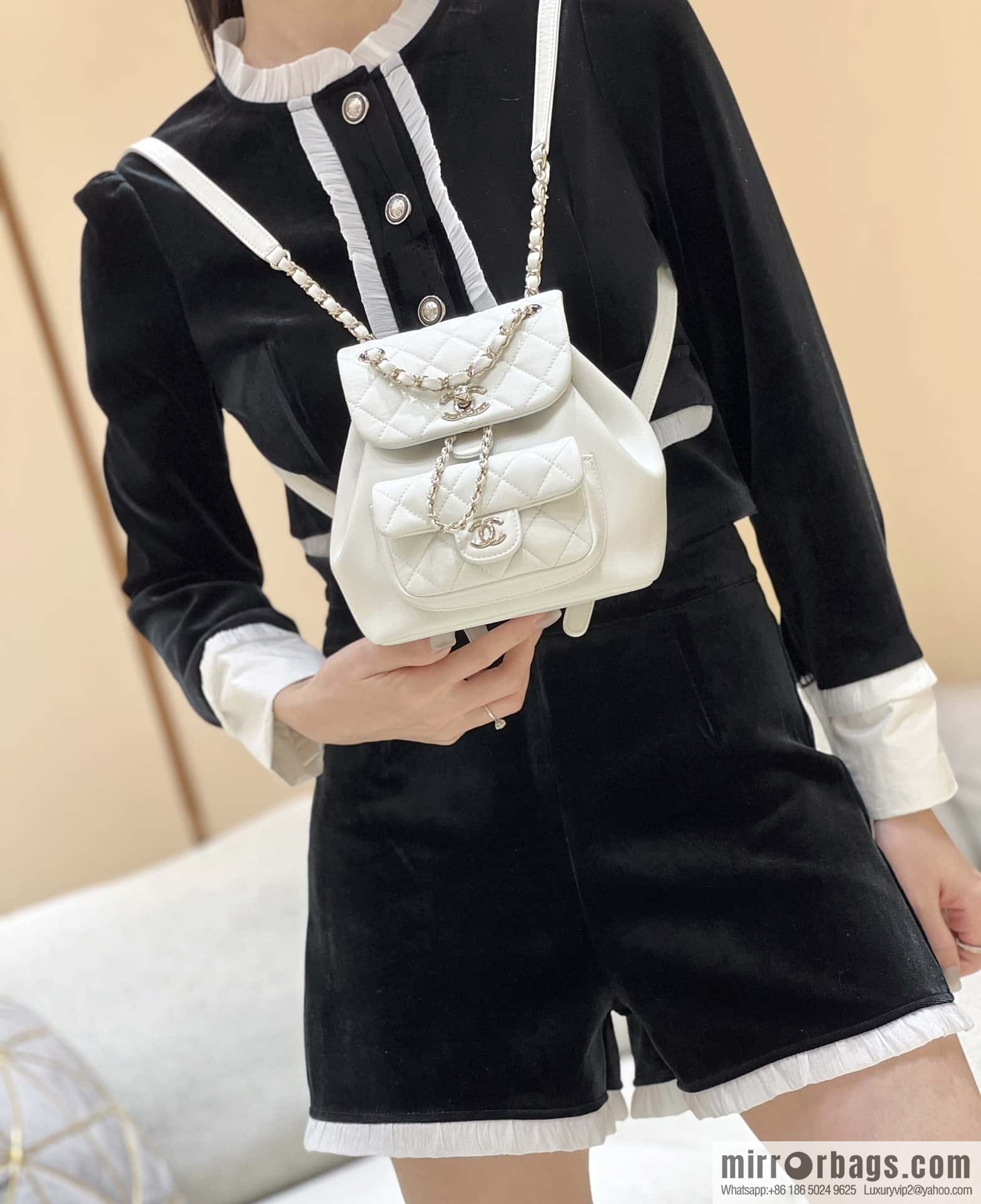 CHANEL classic ten thousand years duma small backpack AS2908 white