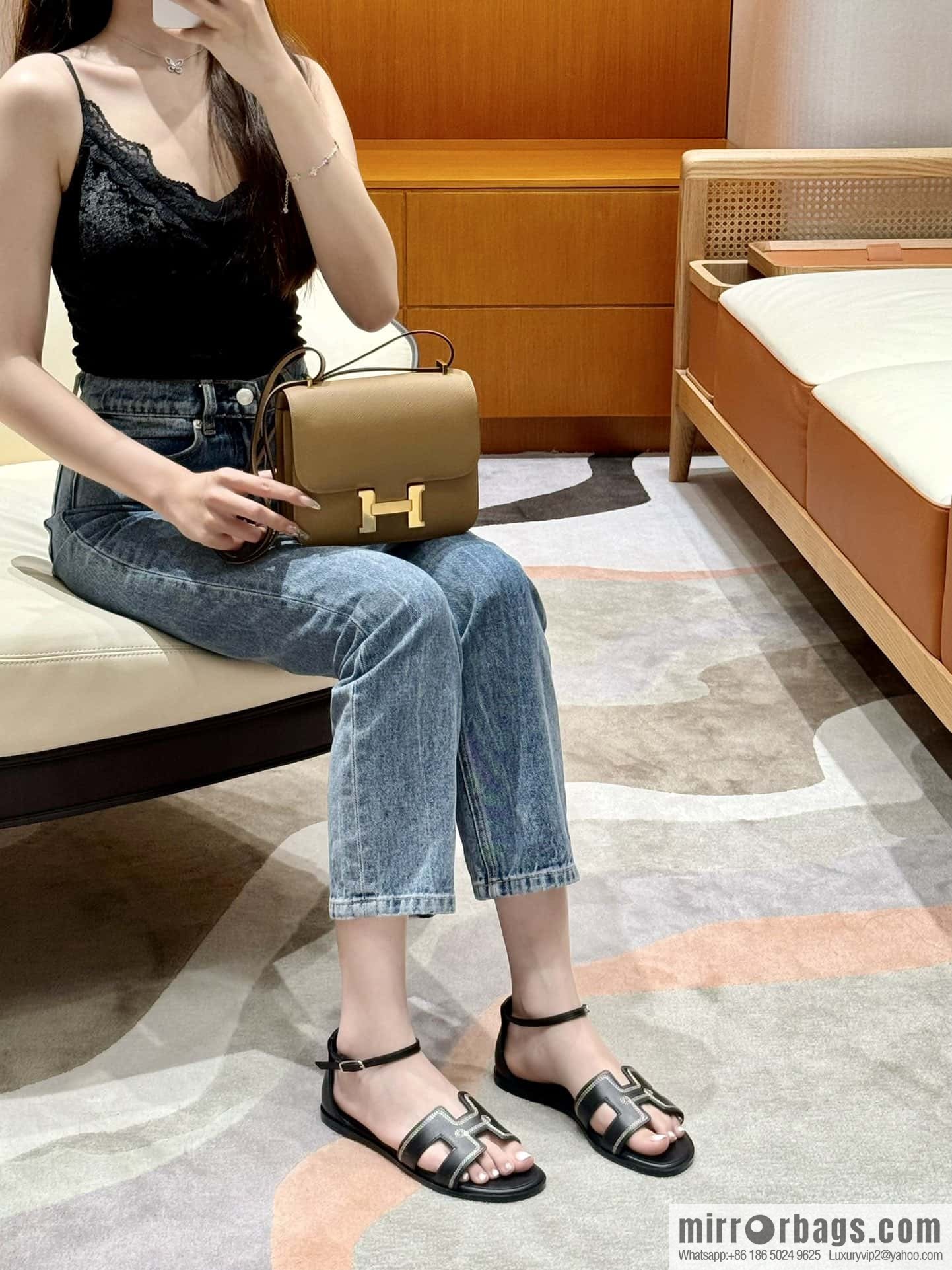 Hermès 196 Santorini sandals 50 plain/Swift black/ck89/noir