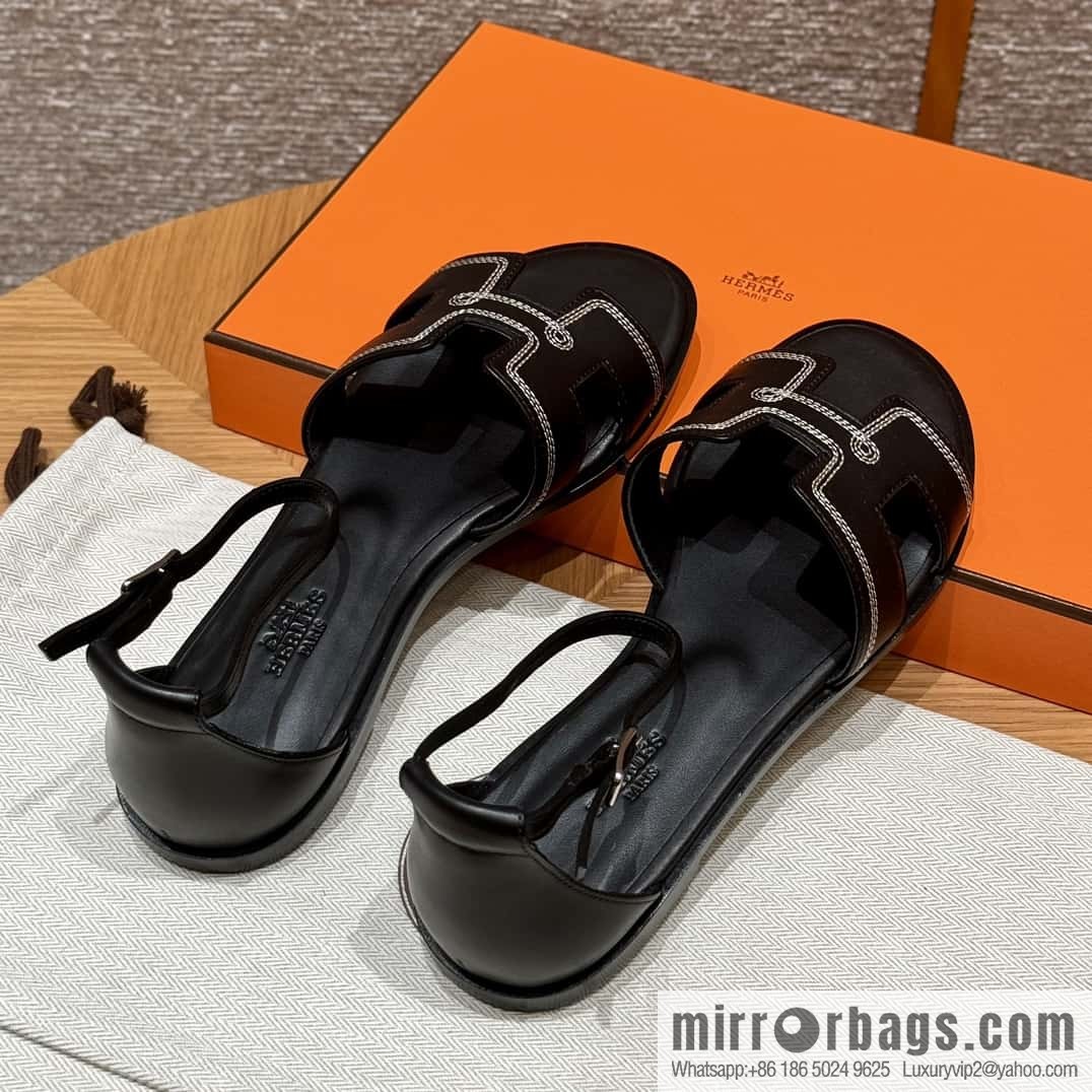Hermès 196 Santorini sandals 50 plain/Swift black/ck89/noir