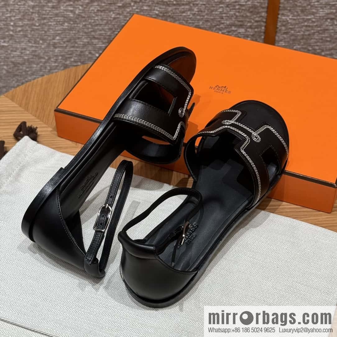 Hermès 196 Santorini sandals 50 plain/Swift black/ck89/noir