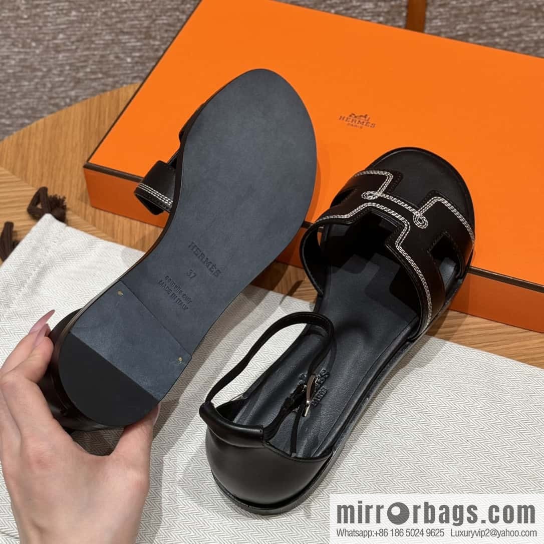 Hermès 196 Santorini sandals 50 plain/Swift black/ck89/noir
