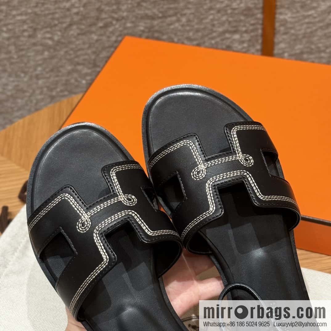 Hermès 196 Santorini sandals 50 plain/Swift black/ck89/noir