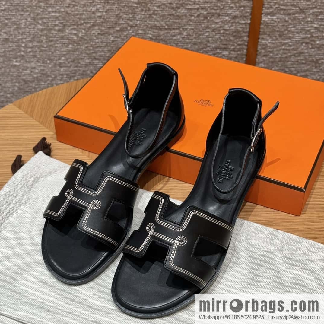 Hermès 196 Santorini sandals 50 plain/Swift black/ck89/noir