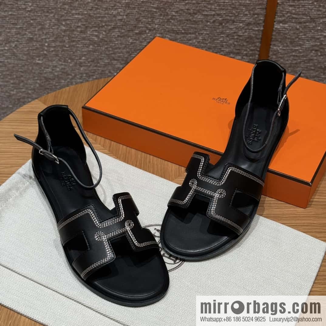 Hermès 196 Santorini sandals 50 plain/Swift black/ck89/noir