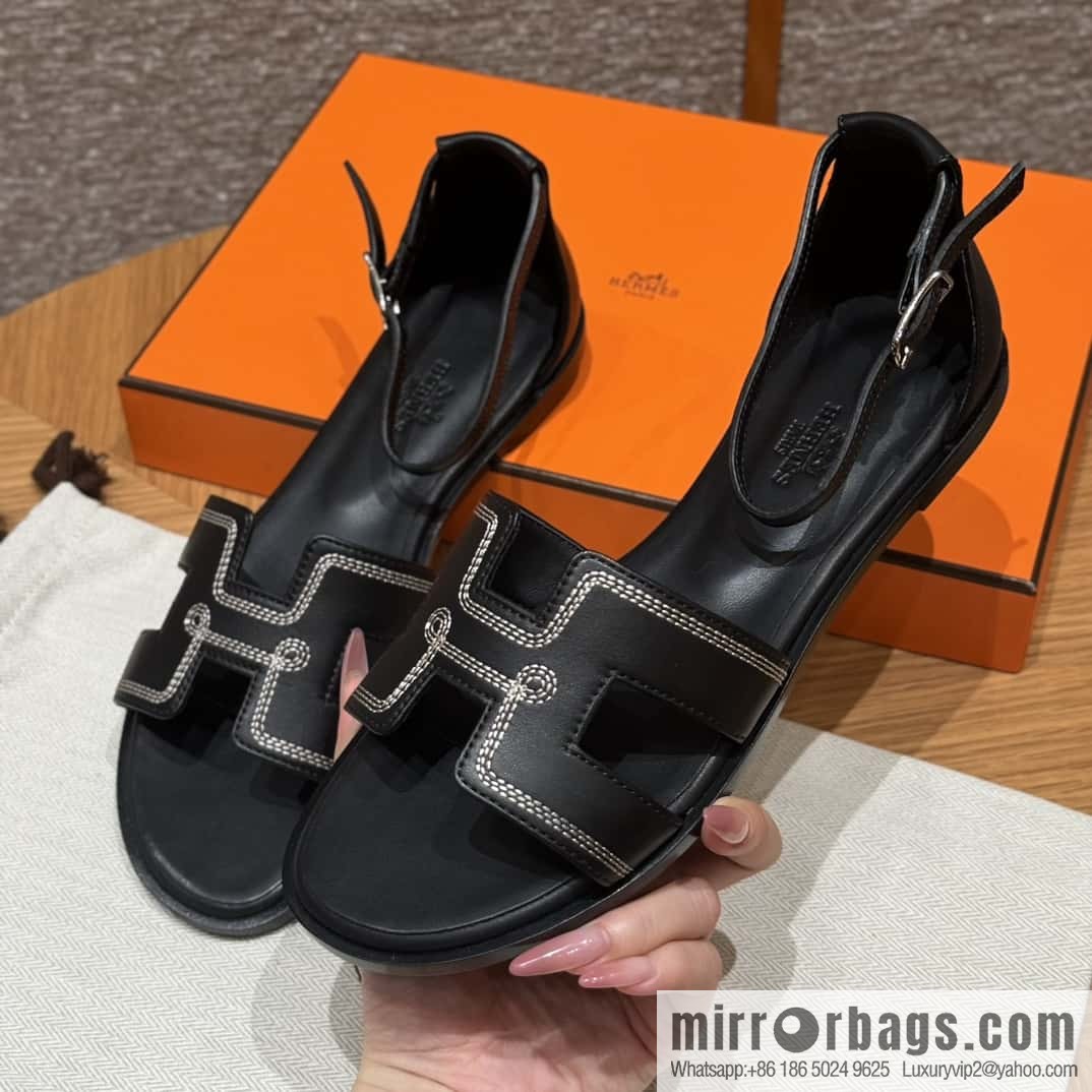 Hermès 196 Santorini sandals 50 plain/Swift black/ck89/noir
