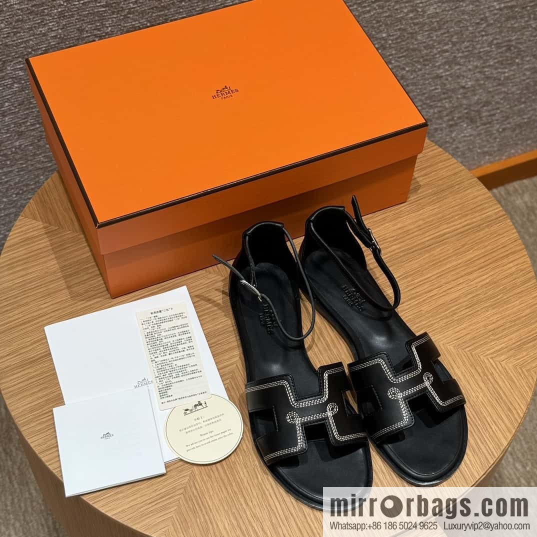 Hermès 196 Santorini sandals 50 plain/Swift black/ck89/noir