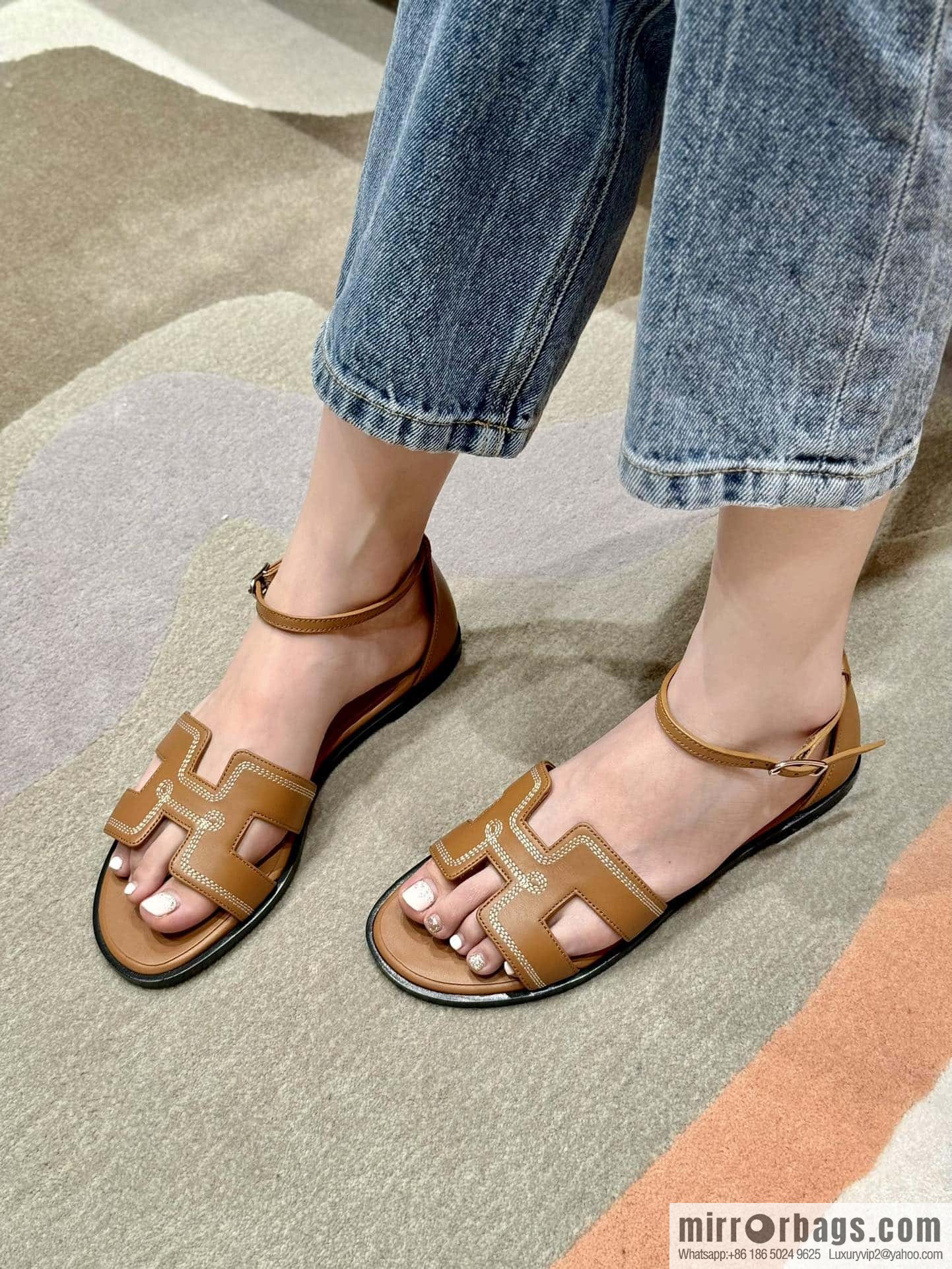 Hermès 196 Santorini sandals 50 plain/Swift gold brown/ck37/gold