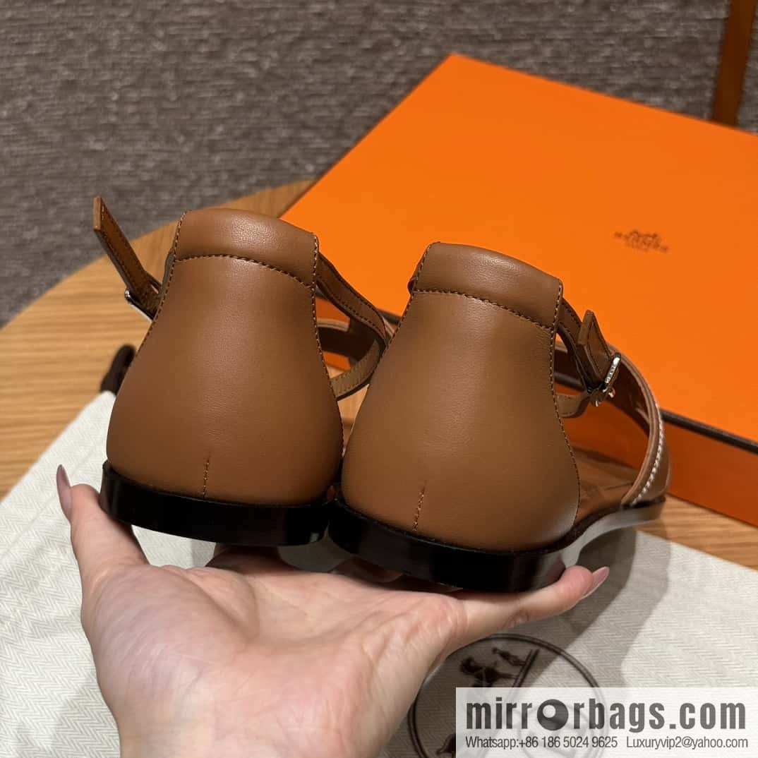 Hermès 196 Santorini sandals 50 plain/Swift gold brown/ck37/gold