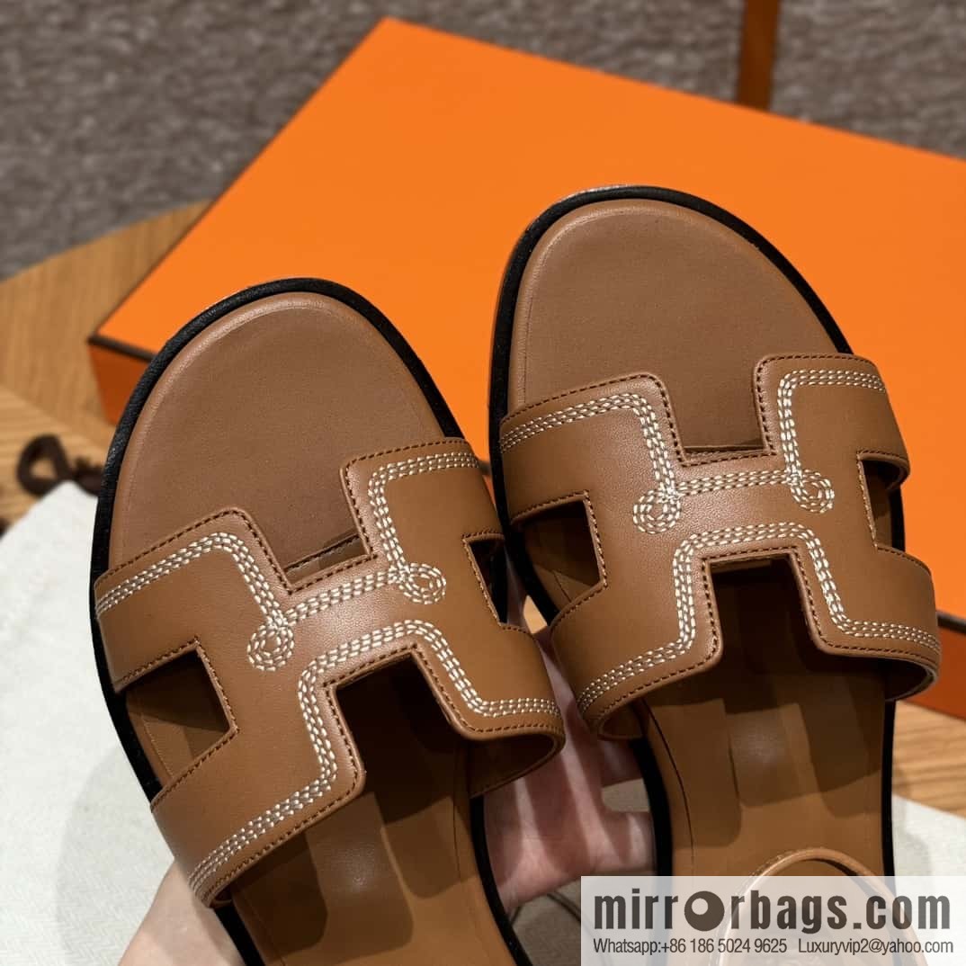 Hermès 196 Santorini sandals 50 plain/Swift gold brown/ck37/gold