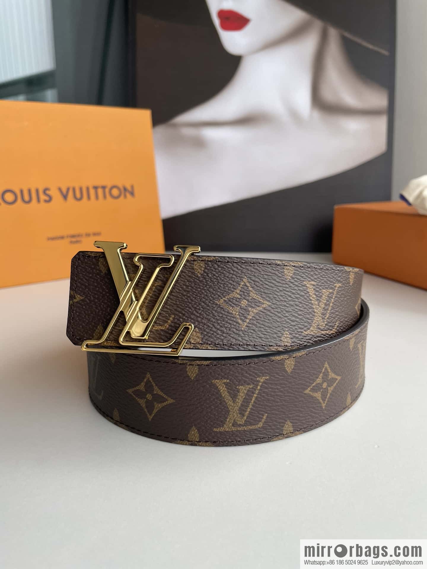 LV/Louis Vuitton Monogram Eclipse Canvas Calfskin SHAPE40mm Double Sided Belt